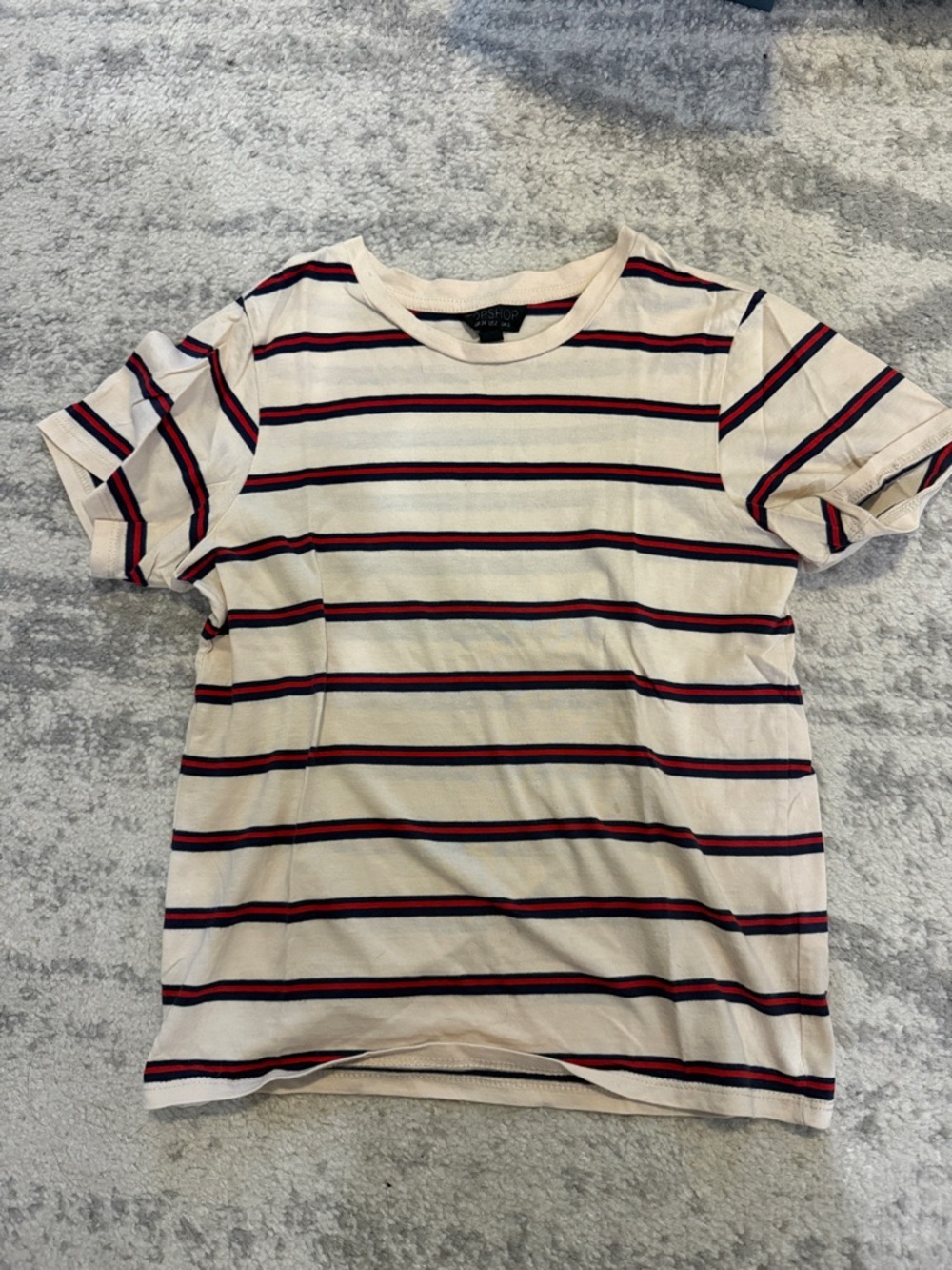 Topshop Cream Short Sleeve Tee with Navy and Red Stripes